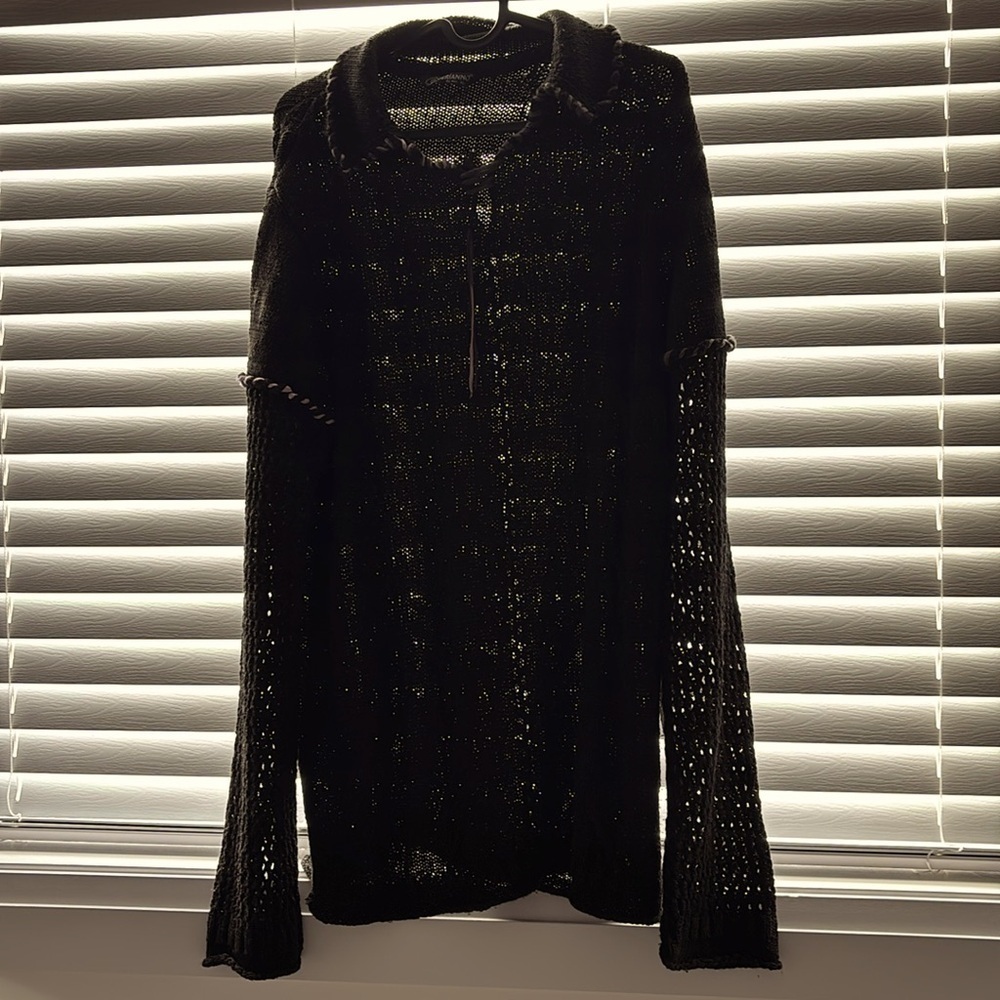 SERIANNO by Seir black patchwork Mesh Mens long sleeve sweater Sz XL